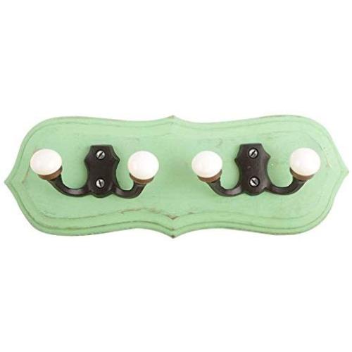 Indianshelf Handmade 1 Artistic Vintage Green Wooden Double Loop Clothes Hooks Hangers/Utlility Hooks