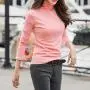Toimothcn Womens Cotton Sweater Tops Blouse Long Sleeve Turtleneck Stretch Casual Bottoming Top