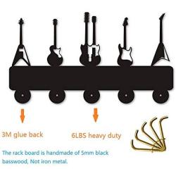Guitars Key Hook Wall Door Clothes Coat Hat Hanger Key Holder with 5 Hooks Strong Adhesive Sticker Wood Hooks, Music Instrument Household Décor Hooks Music Lover Gift (M3)
