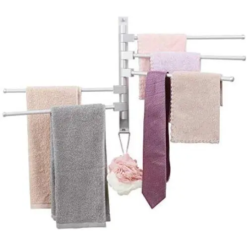 Swivel Towel Bar, Wall Mounted Durable Towel Holder with Hook, Folding Arm Bathroom Kitchen Office Towel Clothes Hanger Tie Rack with Hardware Screws Heavy Duty Swing Towel Bars (5 Bar, Silver) Swivel Towel Bar, Wall Mounted Durable Towel Holder with Hook, Folding Arm Bathroom Kitchen Office Towel Clothes Hanger Tie Rack with Hardware Screws Heavy Duty Swing Towel Bars (5 Bar, Silver)