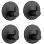 BQTime Self Adhesive Hooks, NO Drill, Heavy Duty, Wall Mounted, Waterproof, Towel Robe Coat Cloth Bag Key Holder Hanger(4 Pack Single Round Hook), Kitchen RV Bathroom Shower Accessories, Black
