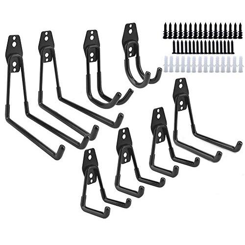 Dirza Utility Hooks Wall Mount Tool Holder U-Hooks for Home Garage Storage Organizer Garden Tools Shovels Rake Stroller Ladder Black 8 Pack