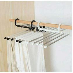 5pcs Random Color 5 in 1 Pant Rack Shelves Stainless Steel Clothes Hangers Multi-Functional Wardrobe Magic Hanger