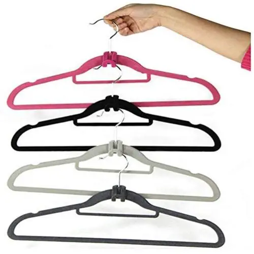 Mini Flocking Clothes Hanger 20Pcs Hook Accessories Save Space Wardrobe Clothes Hanging Organizer Coat Hooks Color Random