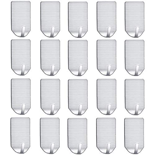FOTYRIG Self Adhesive Hooks Hat Hooks Wall Mounted Hangers 304 Stainless Steel Waterproof Stick on Hooks Strong & Durable (Max Load up to 4Lbs)-20 Packs