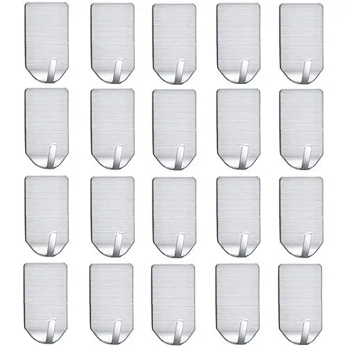 FOTYRIG Self Adhesive Hooks Hat Hooks Wall Mounted Hangers 304 Stainless Steel Waterproof Stick on Hooks Strong & Durable (Max Load up to 4Lbs)-20 Packs