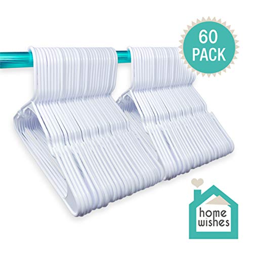 Plastic Clothes Hangers Ideal for Everyday Use, Clothing Hangers, Standard Hangers, White Hangers (60 Pack)