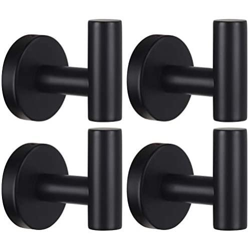Wall Towel Hooks Coat Hook Bathroom Matte Black Robe Hook SUS 304 Stainless Steel Heavy Duty Door Hanger Towel Robe Clothes Cabinet Closet Sponges Hook for Bathroom Bedroom Kitchen Hotel Pool 4 Packs