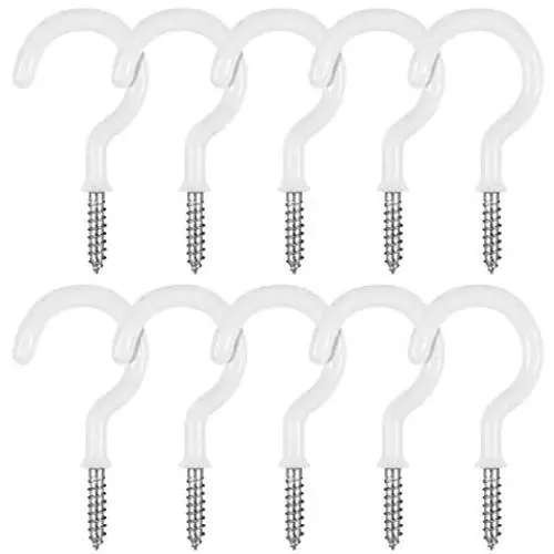 Vinyl Coated Ceiling Hooks - 2.9 inches Multipurpose Screw Hooks for Hanging Plants, Cups, Utensils, Lights, Indoor and Outdoor Stuff