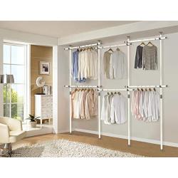 PRINCE HANGER PHUS-0072, 1-Touch Triple 2-Tier Adjustable, Heavy Duty 38mm-Diameter Vertical Pole Clothing Rack, White