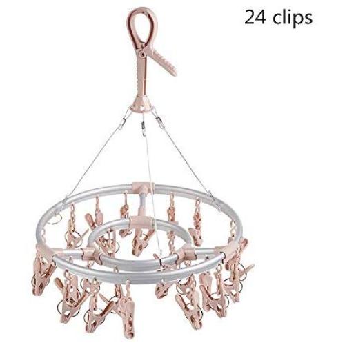Clothes Hanger 24 Clips Hanging Drying Rack Stainless Steel Laundry Drip Hanger Sturdy Racks For Socks Baby Clothes Bras Towel Underwear For Home Pants Hangers ( Color : Pink , Size : 31.5x48cm )