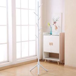 D&LE Wooden Coat Rack 8 Hooks, Entryway Hall Tree Coat Hanger Holder Easy Assembly for Clothes Hats Scarf Coat Stand-White 45x173cm(18x68inch)