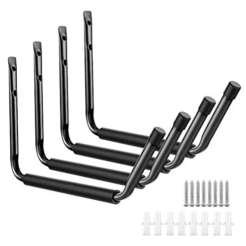 Heavy Duty Garage Indoor Kayak Storage Hooks Hanger, Wall Mounted Utility Hanging Cradle Rack for Canoe Paddle Board, Ladder, Folding Chairs, Hose, Bicycle and Tools (4 Pack, Black) Heavy Duty Garage Indoor Kayak Storage Hooks Hanger, Wall Mounted Utility Hanging Cradle Rack for Canoe Paddle Board, Ladder, Folding Chairs, Hose, Bicycle and Tools (4 Pack, Black)