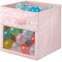 mDesign Soft Fabric Closet Storage Organizer Cube Bin Box, Clear Window and Handle - for Child/Kids Room, Nursery, Playroom, Furniture Units, Shelf - 11" High, 4 Pack - Pink/White Polka Dots