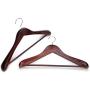 JS HANGER Wooden Coat Hanger Heavy Duty Walnut Wide Rounded Shoulder Hangers, 3-Pack