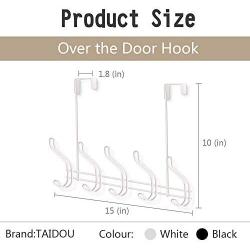 Over The Door Hook - 5 Hooks Towel Rack for Bathroom Storage Closet - Behind The Door Organizer Clothes Rack - Shoe Or Hat Holder - Office Cubicle Purse Hanger - Door Hook (White)