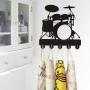 Drum Key Hook Wall Door Clothes Coat Hat Hanger Key Holder with 5 Hooks Strong Adhesive Sticker Wood Hooks, Music Instrument Household Décor Hooks Drummer Gift (M1)