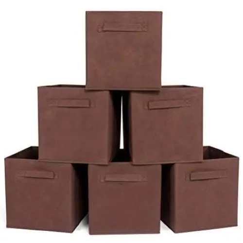 Foldable Non-Woven Fabric Storage Boxes Household Organizer Boxes Storage Cubes Bin Boxes with Lids for Clothing Toys Office 6 PCS