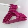Home Basics Pack of 10 Tubular Plastic Hanger Concave Sides and Center Accessory Hook for Laundry, Closet Heavy-Duty Slim Space Saving, Fuchsia