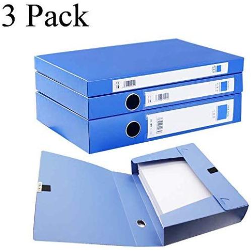 H&W 3 Pack, A4 Storage Archives Cases File Boxes Plastic with Lid, Boxes File, Height 35 55 75mm, Blue (WG3-Z1)