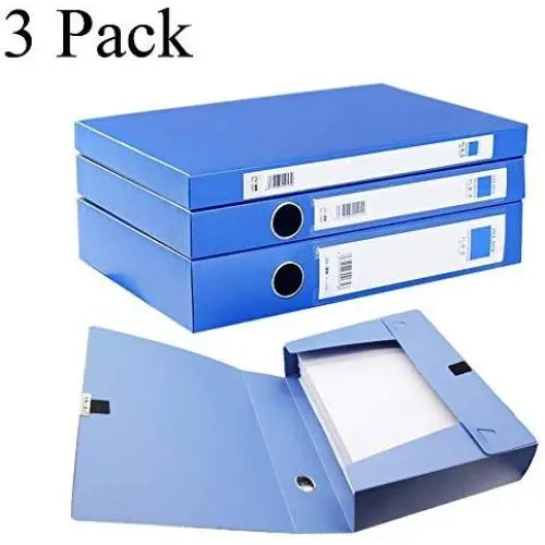 H&W 3 Pack, A4 Storage Archives Cases File Boxes Plastic with Lid, Boxes File, Height 35 55 75mm, Blue (WG3-Z1)