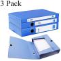 H&W 3 Pack, A4 Storage Archives Cases File Boxes Plastic with Lid, Boxes File, Height 35 55 75mm, Blue (WG3-Z1)