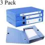 H&W 3 Pack, A4 Storage Archives Cases File Boxes Plastic with Lid, Boxes File, Height 35 55 75mm, Blue (WG3-Z1)
