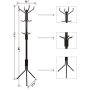 SONGMICS Metal Coat Rack 12 Hooks Display Hall Tree for Clothes Hats and Bags Espresso