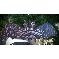 Black and Gray Mystic Ouija Spirit Board Hand Made Wooden Bat Home Decor Wall Plaque Hanger