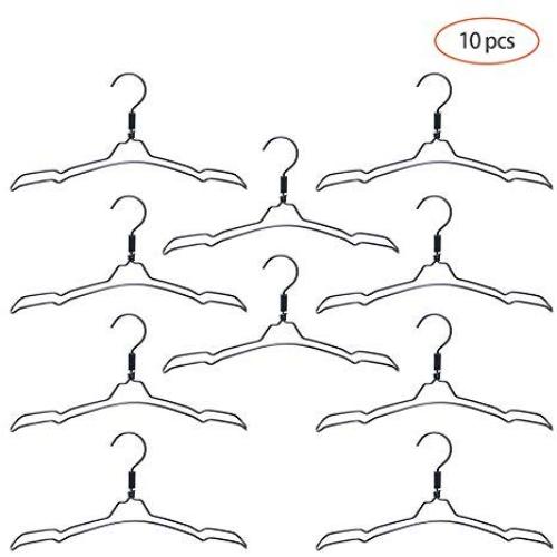 ZZYQ Metal Wire Clothes Hangers, Metal Hangers with Notches,Strong Coat Hanger,10pcs,Black