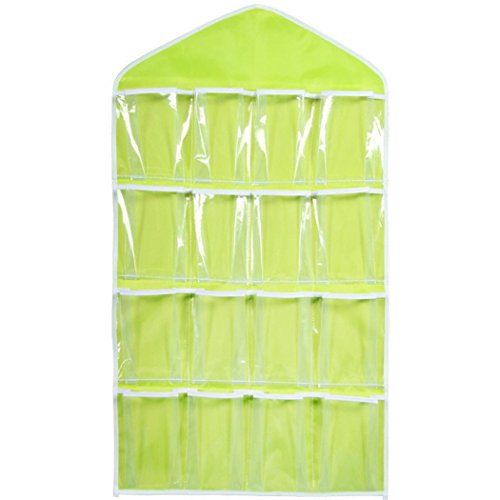 Hanging Organizer, Gotd 16 Pockets Clear Hanging Bag Socks Bra Underwear Rack Hanger Storage Organizer (Green) Hanging Organizer, Gotd 16 Pockets Clear Hanging Bag Socks Bra Underwear Rack Hanger Storage Organizer (Green)