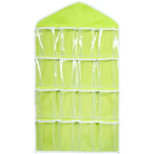 Hanging Organizer, Gotd 16 Pockets Clear Hanging Bag Socks Bra Underwear Rack Hanger Storage Organizer (Green)