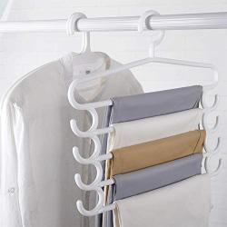 ZnMig A Pack of 4 Multifunction Clothes Pants Hangers 5 Layers PP Pant Slack Hangers Closet Storage Organizer for Pants Jeans Scarf Hanging Clothing & Closet Storage (Color : White, Size : 3834cm)