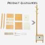 E-Goal Wooden Bamboo Coat Stand 8 Hooks Free Standing Coat Hat Rack Tree Clothes Rail Hanging Storage Organiser Clothes Stand Hanger with Drawer Design for Bedroom, Living Room, Office Size 69.6inch
