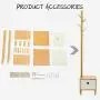 E-Goal Wooden Bamboo Coat Stand 8 Hooks Free Standing Coat Hat Rack Tree Clothes Rail Hanging Storage Organiser Clothes Stand Hanger with Drawer Design for Bedroom, Living Room, Office Size 69.6inch