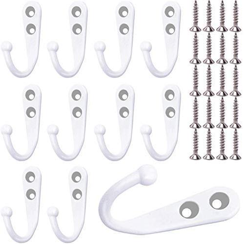 HiGift 10 Pieces Wall Mounted Coat Hooks Robe Hooks Cloth Hangers Coat Hangers Coat Hooks Rustic Hooks and 25 Pieces Screws for Bath Kitchen Garage Single Coat Hangers (White Color)