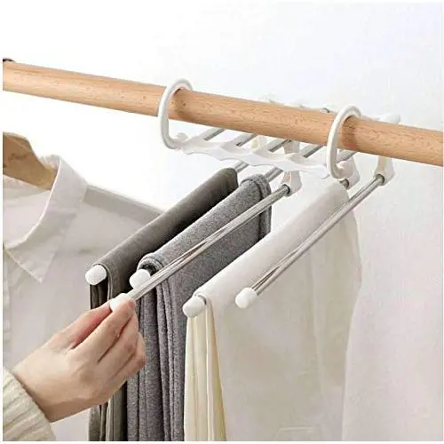 Modern 5-in-1 Portable Multi-Function Stainless Steel Pants Pants Hanger 5pcs Random Color Hanger Clothes Black and White Hangers Modern 5-in-1 Portable Multi-Function Stainless Steel Pants Pants Hanger 5pcs Random Color Hanger Clothes Black and White Hangers