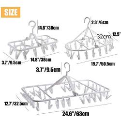 Rosegift Foldable Laundry Drying Rack, Clip and Drip Hanger Socks Hanging Drying Rack Windproof Hook Hanger with 16 Clothespins for Underwear Towels, Bras Baby Clothes Gloves Plastic White