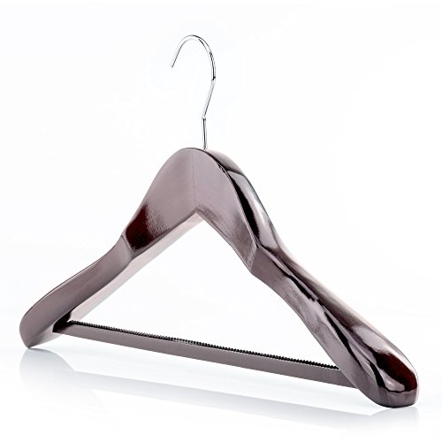 HANGERWORLD 10 Mahogany 17.7inch Wooden Coat Clothes Garment Non Slip Pants Bar Hangers Broad Shoulder Support