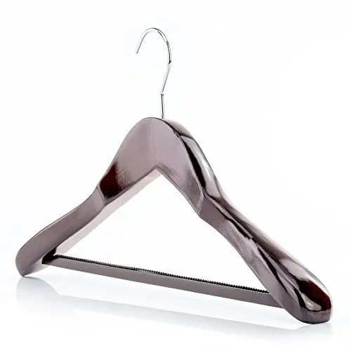 HANGERWORLD 10 Mahogany 17.7inch Wooden Coat Clothes Garment Non Slip Pants Bar Hangers Broad Shoulder Support