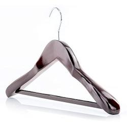 HANGERWORLD 3 Mahogany 17.7inch Wooden Coat Clothes Garment Non Slip Pants Bar Hangers Broad Shoulder Support
