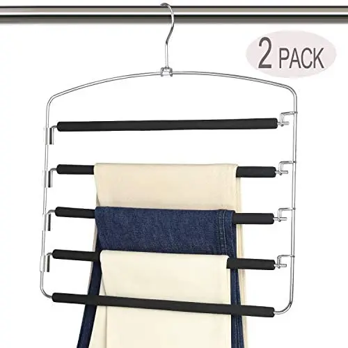 Magicool Space Saving Metal Pants Hangers(2 Pack) 5 Layers Skidproof Foam Padded with Swing Arm Closet Organizer for Pants Jeans Trousers Skirts Scarf Ties Magicool Space Saving Metal Pants Hangers(2 Pack) 5 Layers Skidproof Foam Padded with Swing Arm Closet Organizer for Pants Jeans Trousers Skirts Scarf Ties