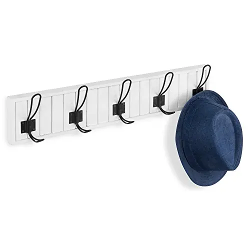 MyGift Decorative Wall Mounted White Wood & 5 Black Metal Dual Coat Hooks Entryway Rack/Bathroom Towel Hanger MyGift Decorative Wall Mounted White Wood & 5 Black Metal Dual Coat Hooks Entryway Rack/Bathroom Towel Hanger
