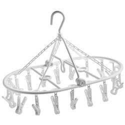 Rosegift Foldable Laundry Drying Rack, Clip and Drip Hanger Socks Hanging Drying Rack Windproof Hook Hanger with 16 Clothespins for Underwear Towels, Bras Baby Clothes Gloves Plastic White