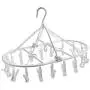 Rosegift Foldable Laundry Drying Rack, Clip and Drip Hanger Socks Hanging Drying Rack Windproof Hook Hanger with 16 Clothespins for Underwear Towels, Bras Baby Clothes Gloves Plastic White