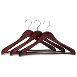 JS HANGER Wooden Coat Hanger Heavy Duty Walnut Wide Rounded Shoulder Hangers, 3-Pack