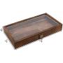 Mooca Wood Glass Top Jewelry Display Case, Wooden Jewelry Tray for Collectibles, Home Organization Accessories Storage Boxes with Metal Clasp and Black Velvet Pad, Brown