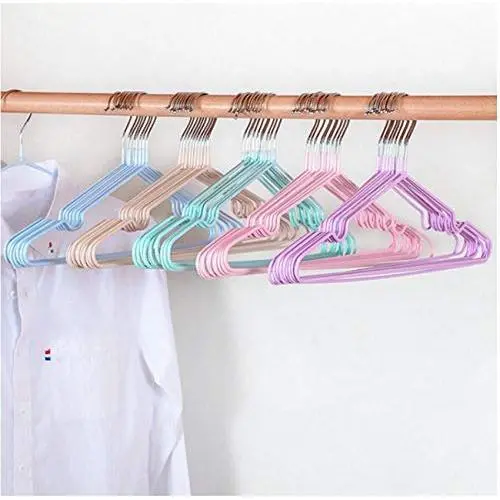 10PC Random Color Stainless Steel Clothes Hanger Decoration Non-Slip Space Saving Clothes Hangers with Hook Closet Organizer Drying Racks