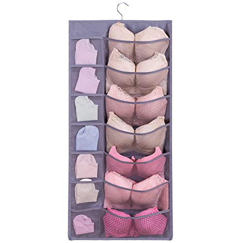 KEEPJOY Underwear Organizer Double Sided Hanging Saving Storage Hanger with 35 Pockets for Bra Stockings Socks Underwear Closet Hanging Organizer(Gray)