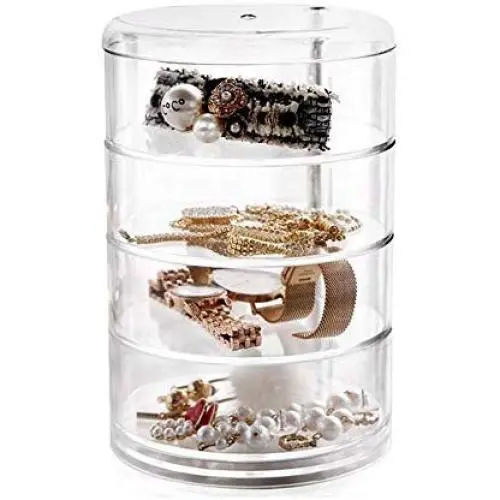 Womdee Makeup Organiser 360 Degrees Rotating Cosmetic Organizer Drawers Jewelry Storage Boxes Crystal Acrylic Perfume Display Stand for Dresser Bedroom Bathroom